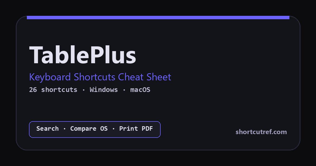 TablePlus Windows Keyboard Shortcuts — ShortcutRef